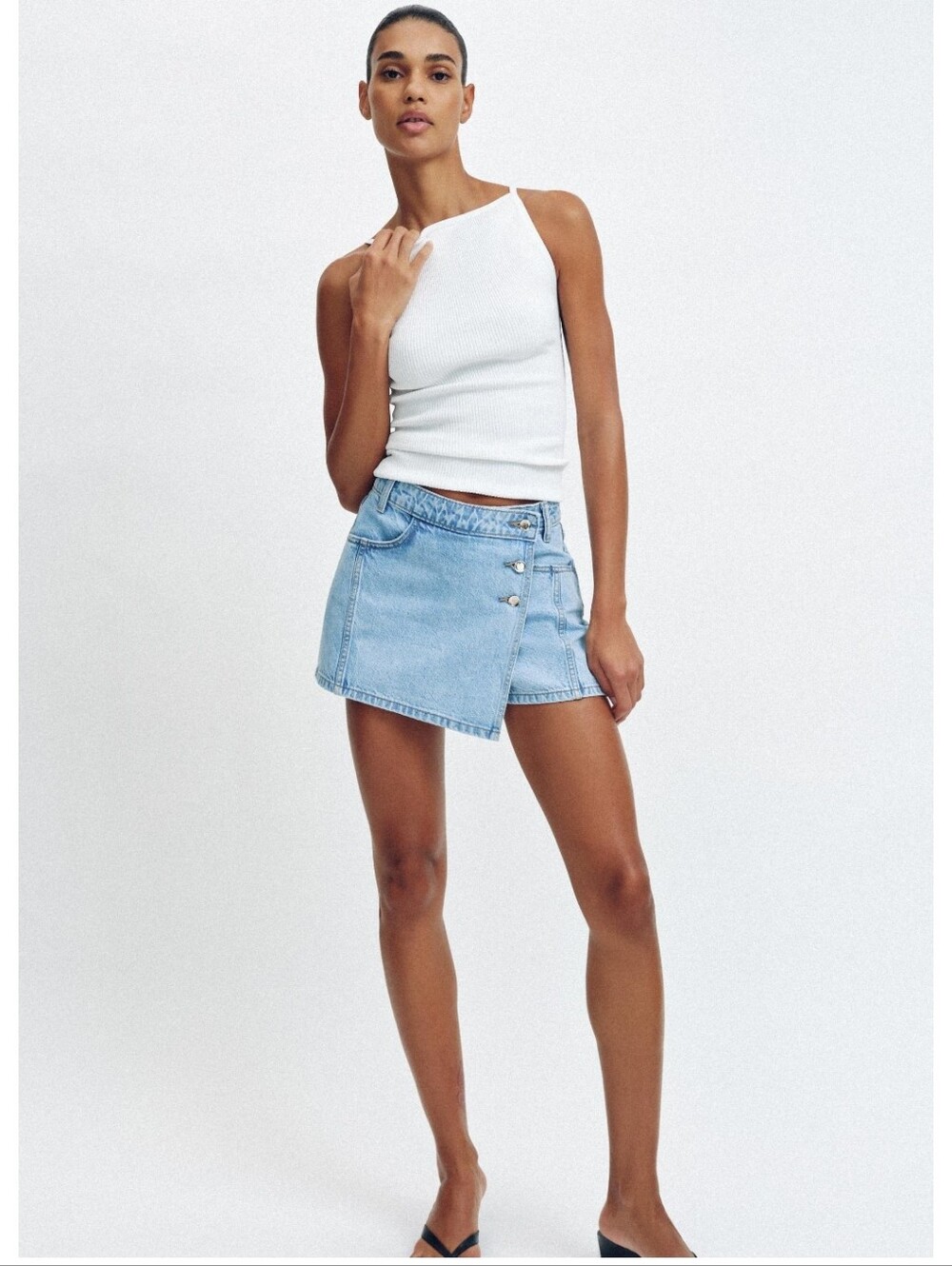 Zara Light Blue Denim Skort with Asymmetric Wrap